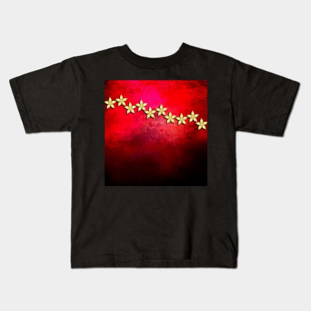 Spectacular gold flowers in red and black grunge texture Kids T-Shirt by hereswendy